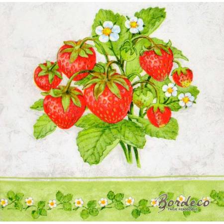 Serwetka decoupage firmy AMBIENTE truskawki krzaczek 33x33cm